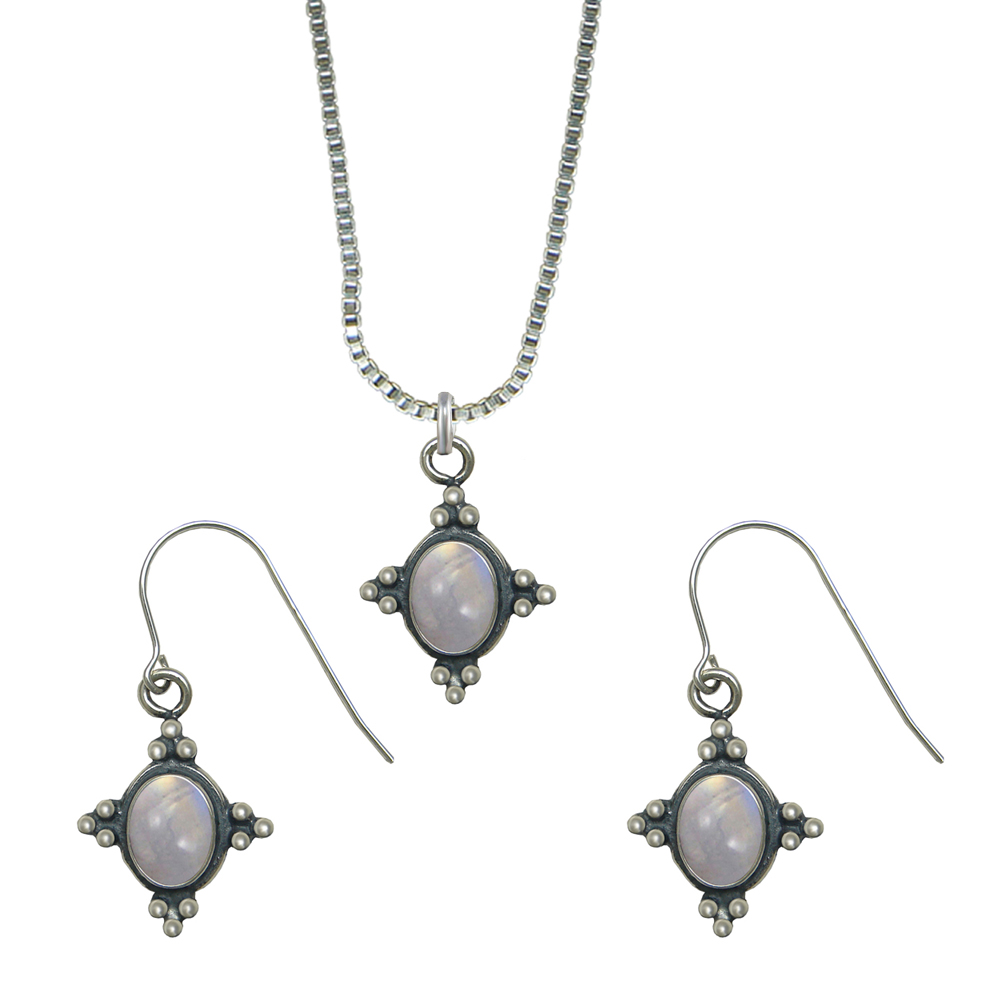 Sterling Silver Petite Necklace Earrings Set Rainbow Moonstone